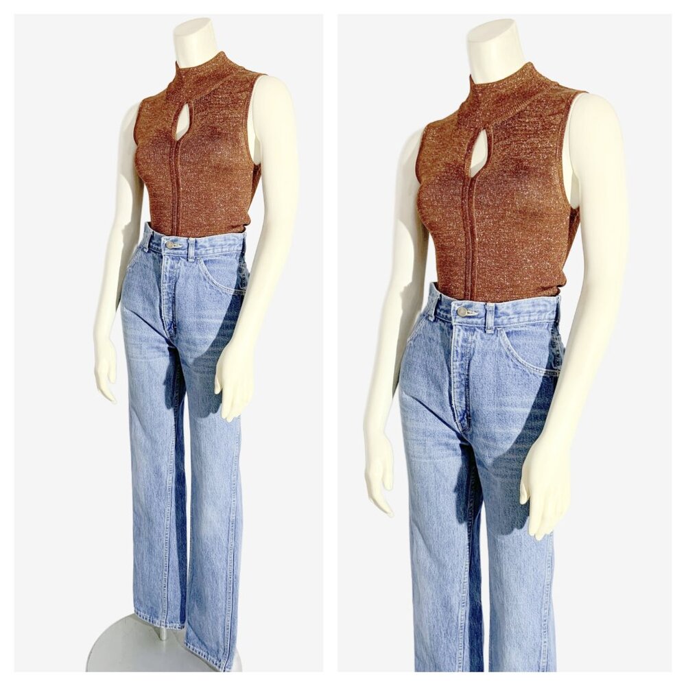 Vintage Y2K Bronze Brown Knit Sleeveless Top with Metallic Gold Thread / Small - Picture 10 of 11